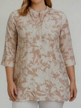 Soft Surroundings Tan Floral Tencel Lyocell Tunic Top 28E43 Medium